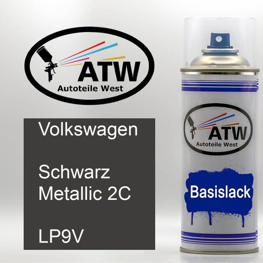 Volkswagen, Schwarz Metallic 2C, LP9V: 400ml Sprühdose, von ATW Autoteile West.